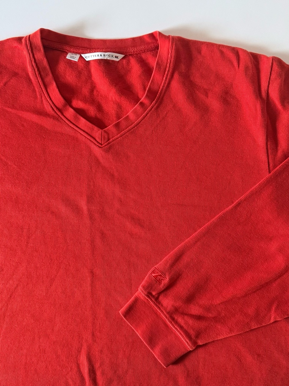Cutter & Buck V-Neck Sweatshirt Men's XL Orange Cotton Ribbed Embroidered